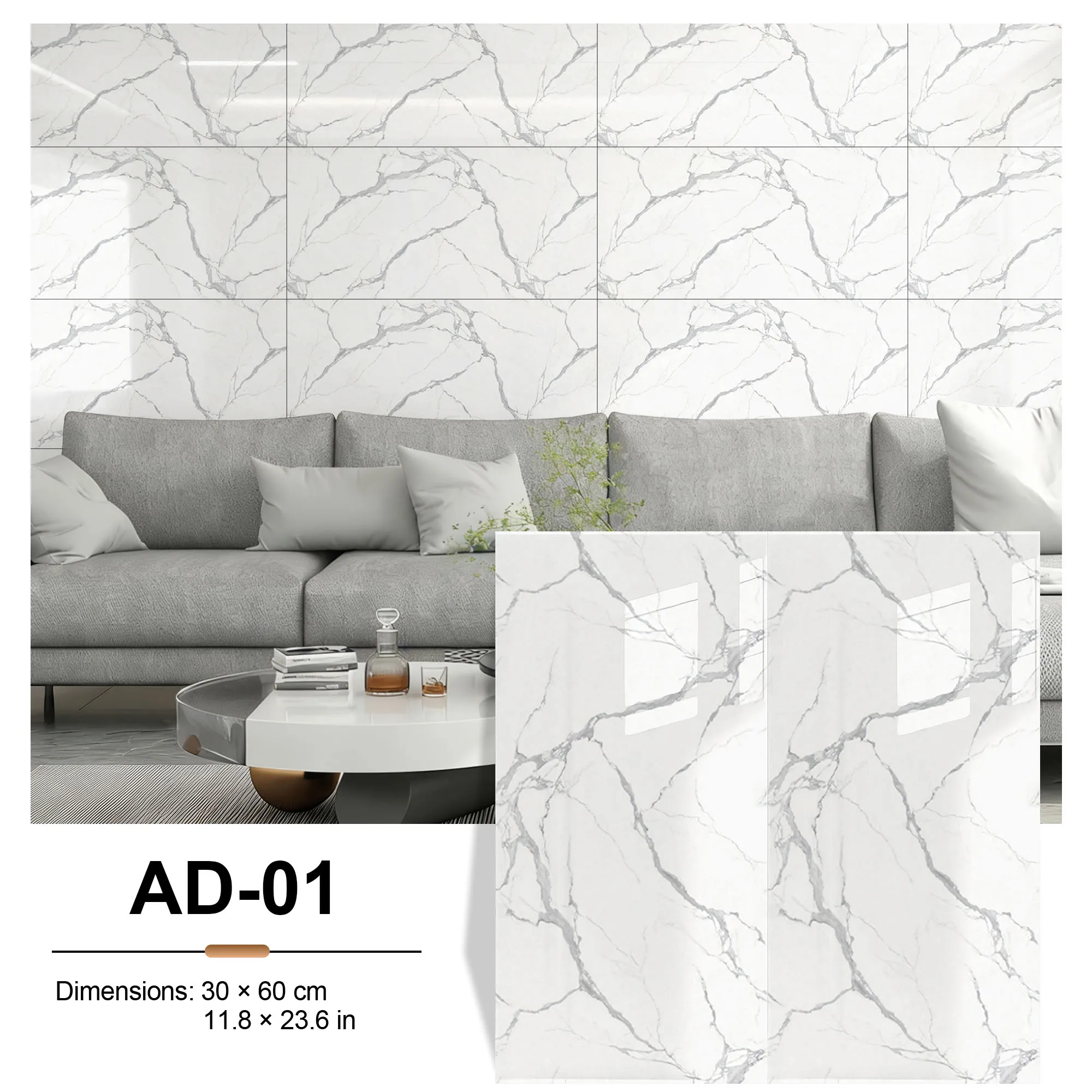Marmor-Wandaufkleber, selbstklebend, 60 x 30 cm – Bild 7