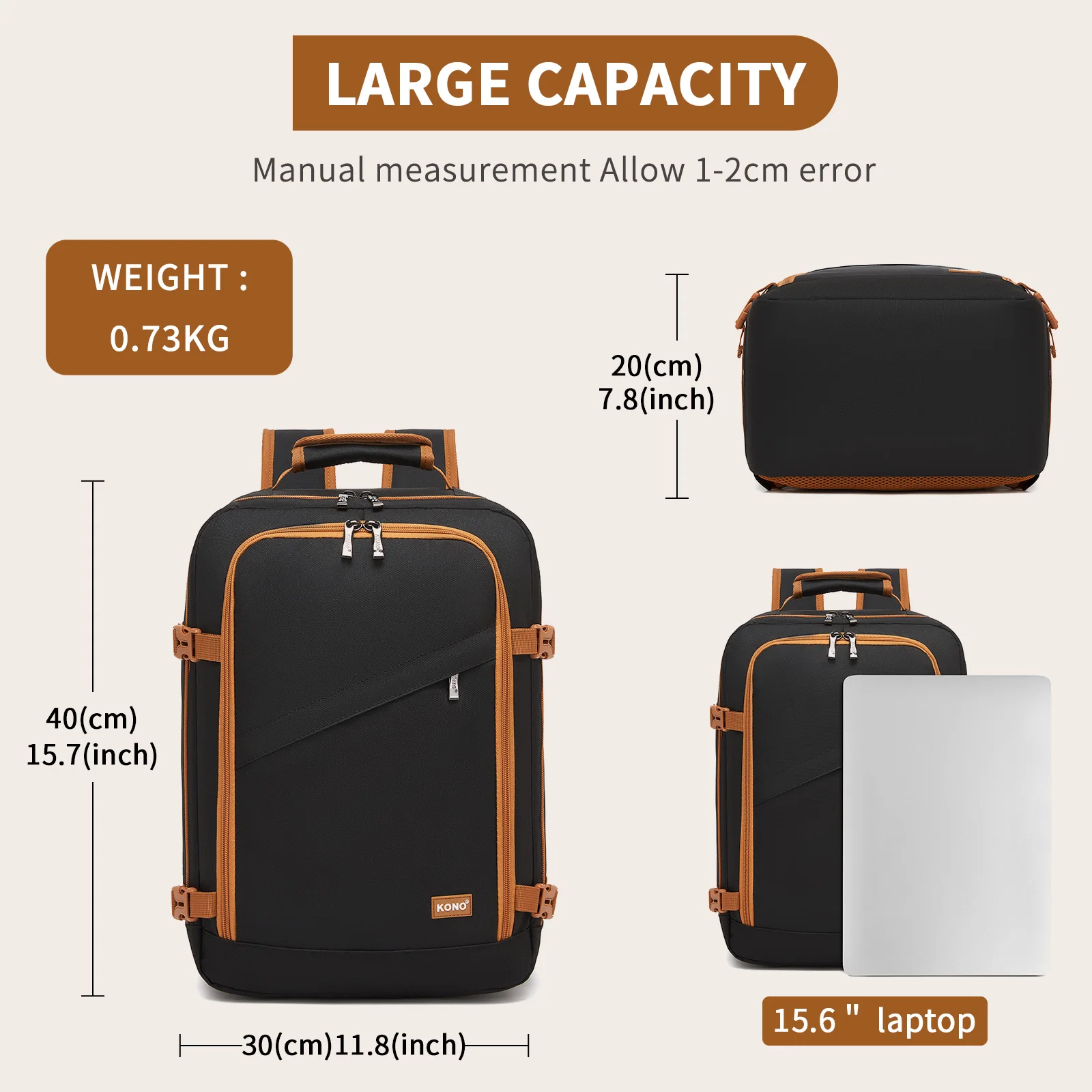 KONO Handgepäck-Tasche 40 x 30 x 20 cm (24 L) – passt unter den Sitz – Bild 2
