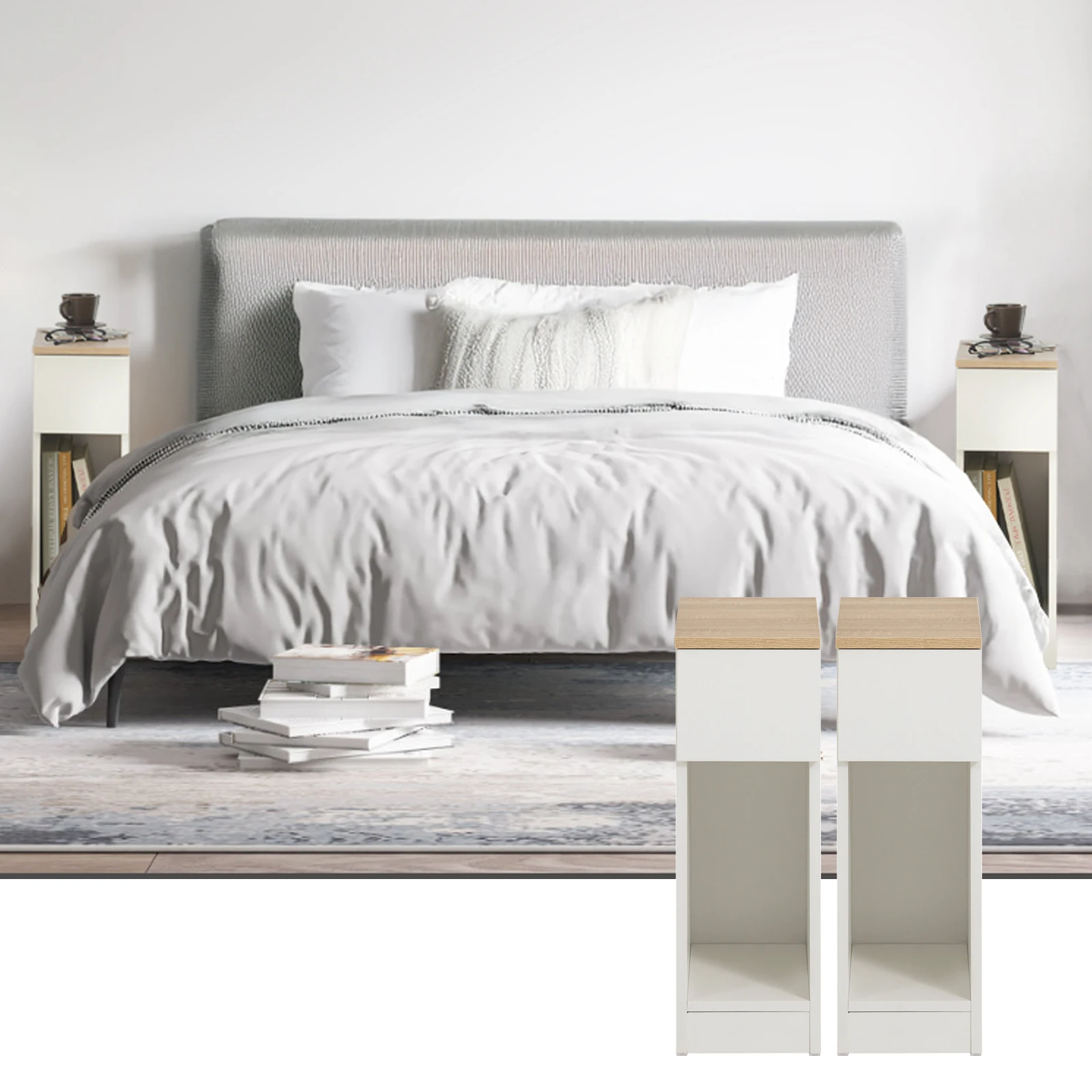 SoBuy Nachttisch 2er-Set mit Schublade (FBT111) – Bild 4
