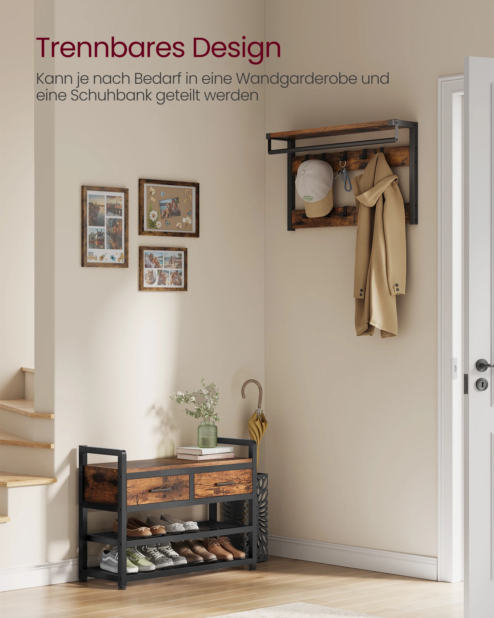 VASAGLE Garderobenständer mit Ablagen – Bild 2
