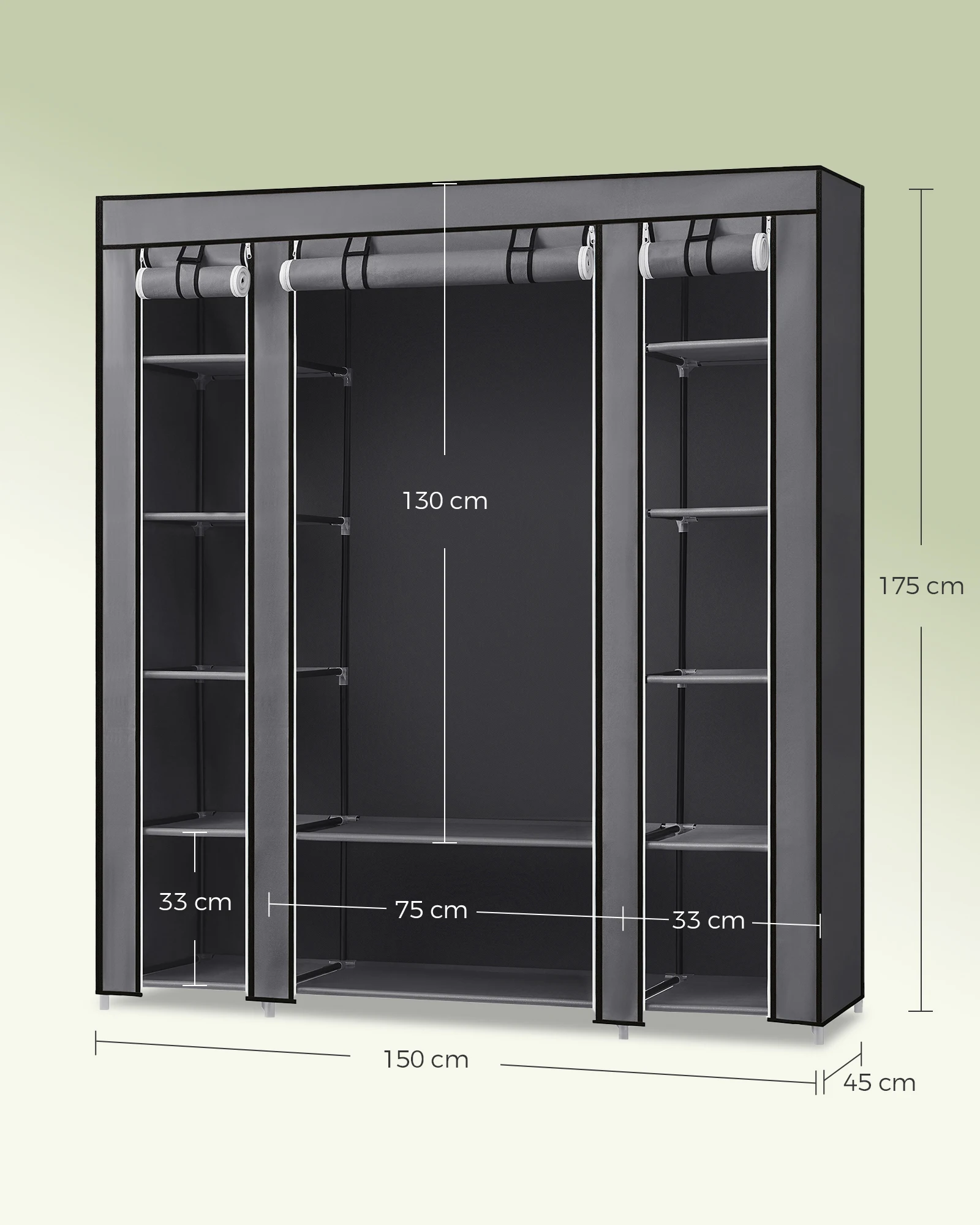 SONGMICS Stoffkleiderschrank mit Kleiderstange und Fächern – Bild 3
