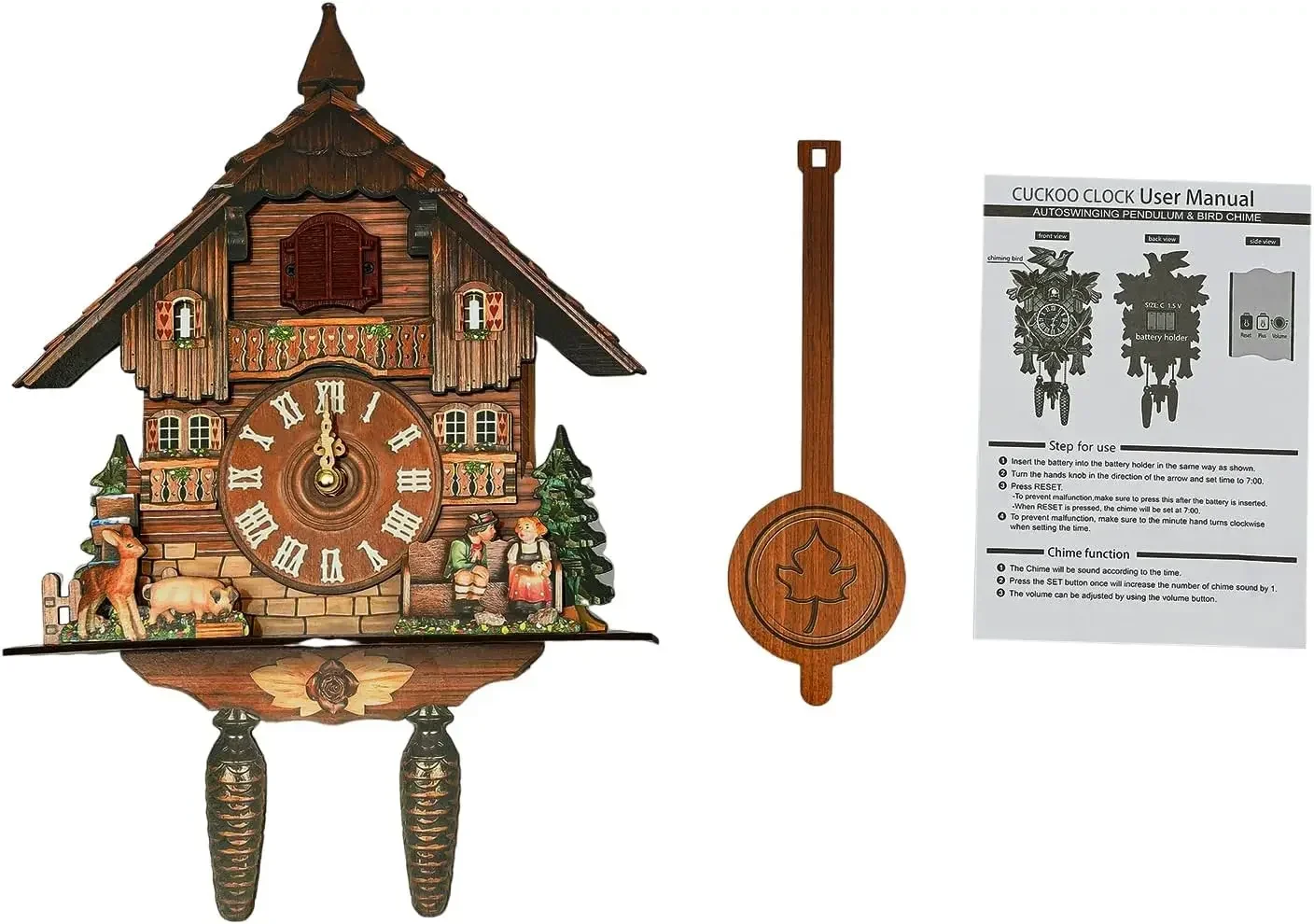 Kuckucksuhr aus Holz im Schwarzwald-Stil mit Pendel – Bild 5
