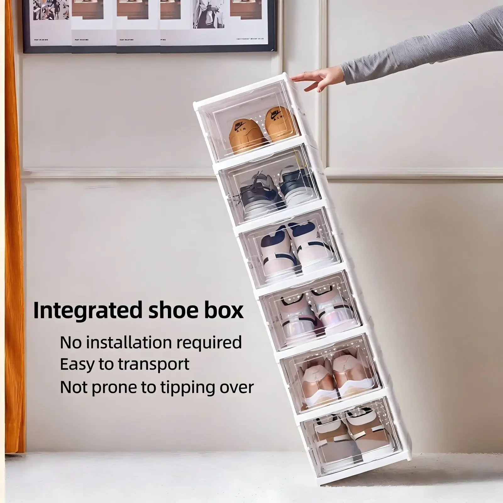 Schuhboxen-Turm mit 6 Fächern, faltbar und transparent – Bild 4