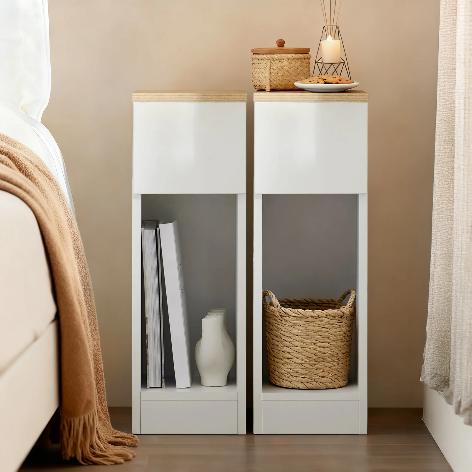 SoBuy Nachttisch 2er-Set mit Schublade (FBT111) – Bild 2