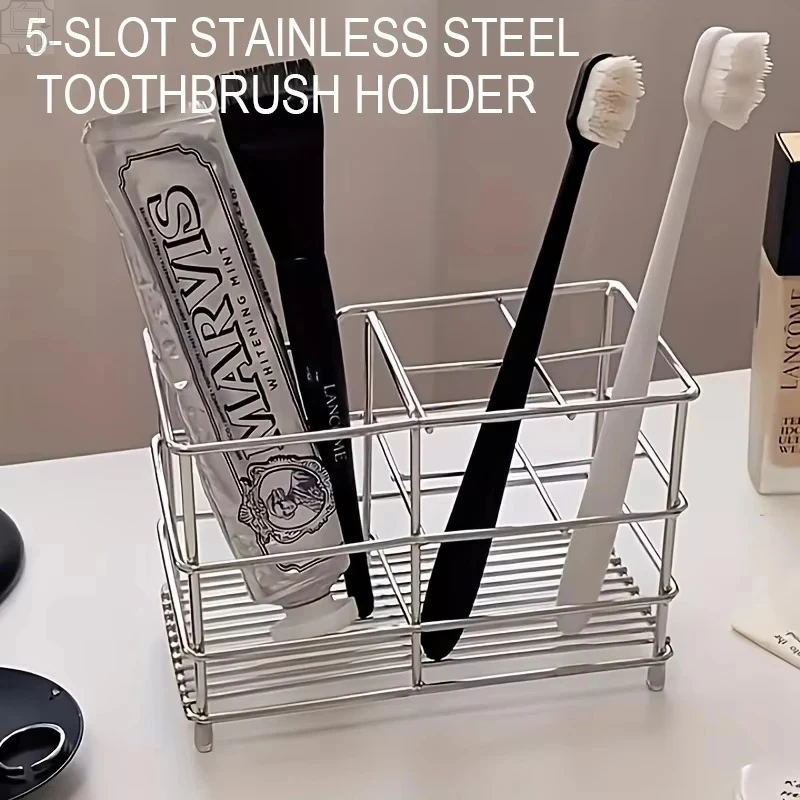 Zahnbürstenhalter aus Edelstahl, 5 Fächer