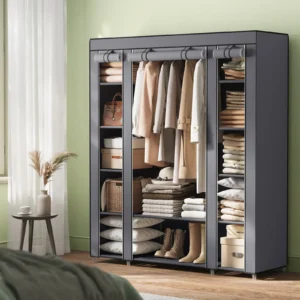 SONGMICS Stoffkleiderschrank mit Kleiderstange und Fächern