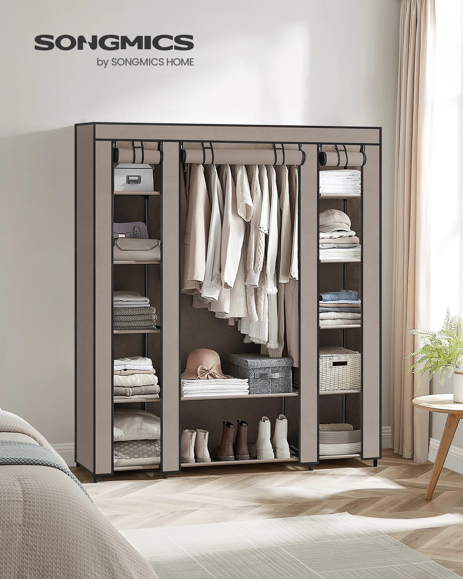 SONGMICS Stoffkleiderschrank mit Kleiderstange und Fächern – Bild 7
