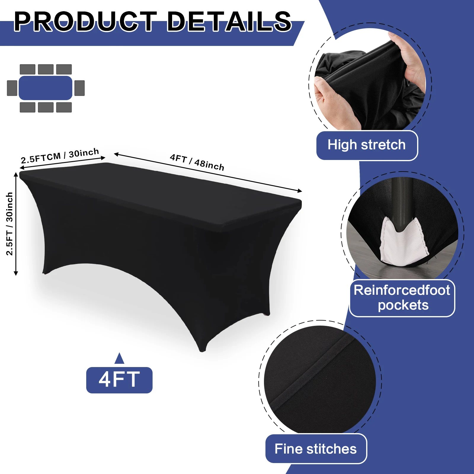 Stretch-Tischhusse schwarz für Klapptische (1,2 oder 1,8 m) – Bild 3