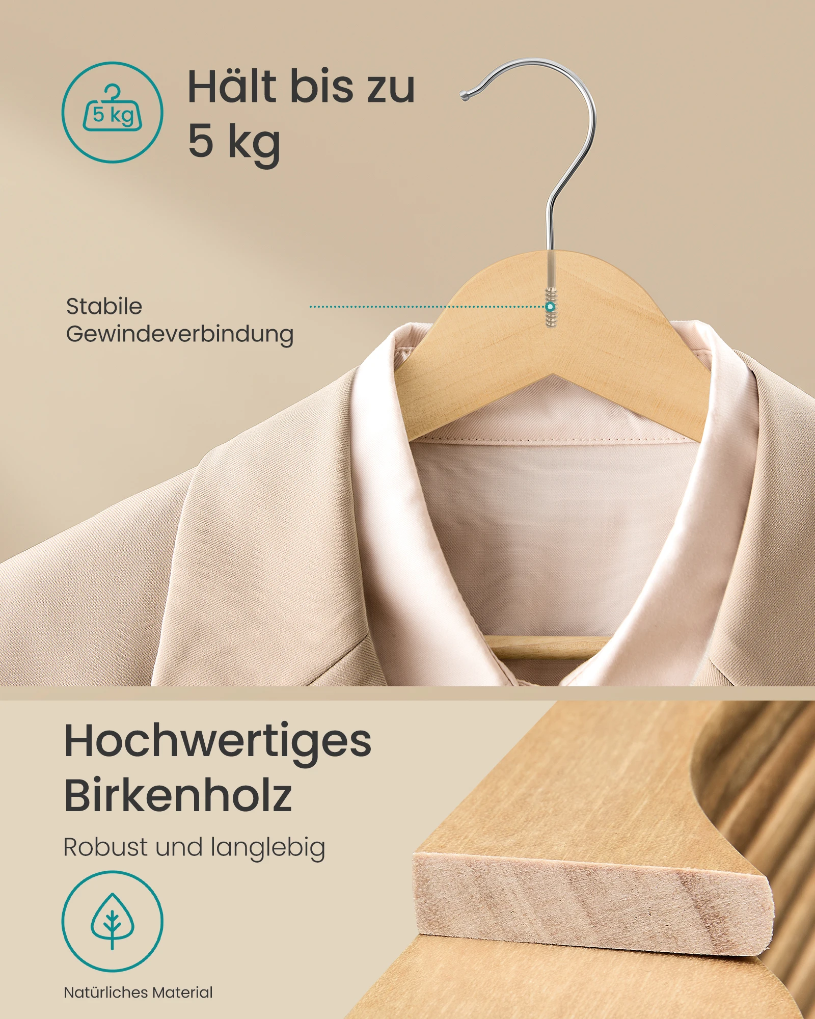 SONGMICS Holz-Kleiderbügel, 30er-Set – Bild 2