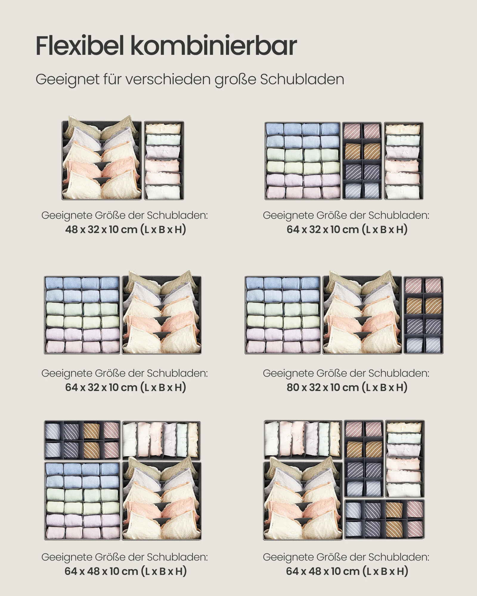 SONGMICS Schubladen-Organizer 8er-Set für Unterwäsche, Socken & Co. – Bild 5