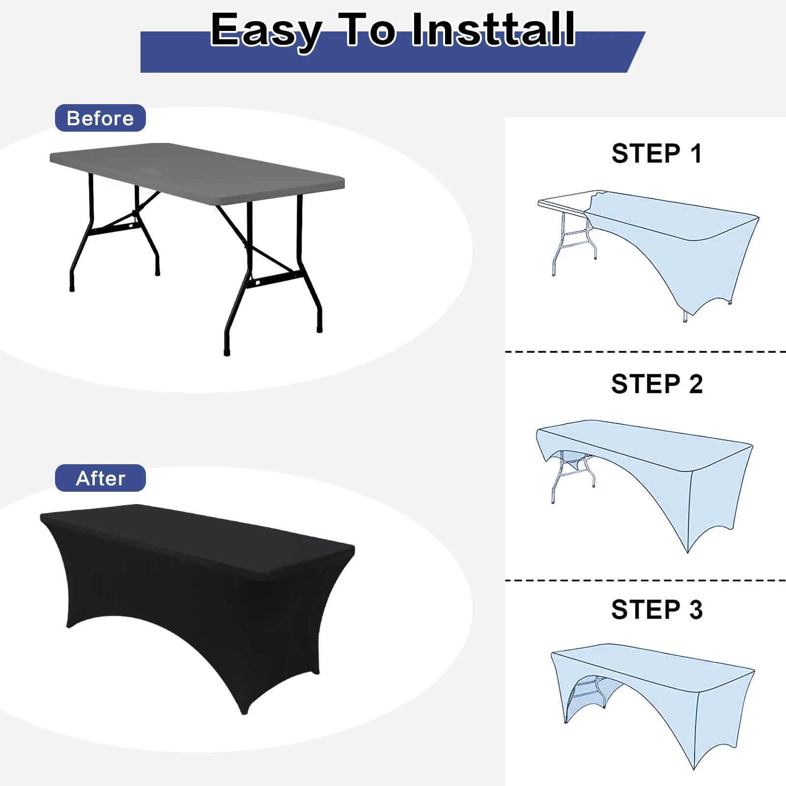 Stretch-Tischhusse schwarz für Klapptische (1,2 oder 1,8 m) – Bild 6