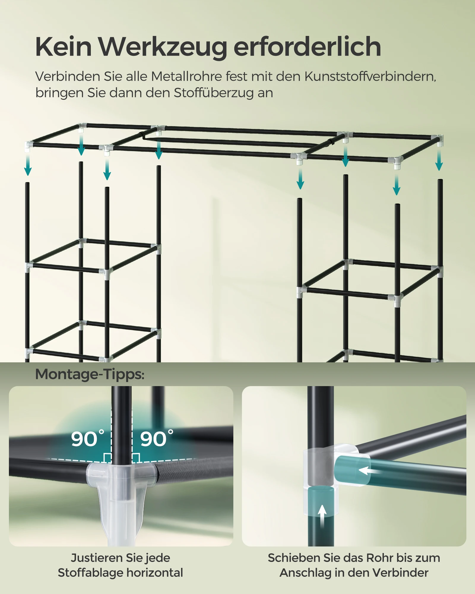 SONGMICS Stoffkleiderschrank mit Kleiderstange und Fächern – Bild 6