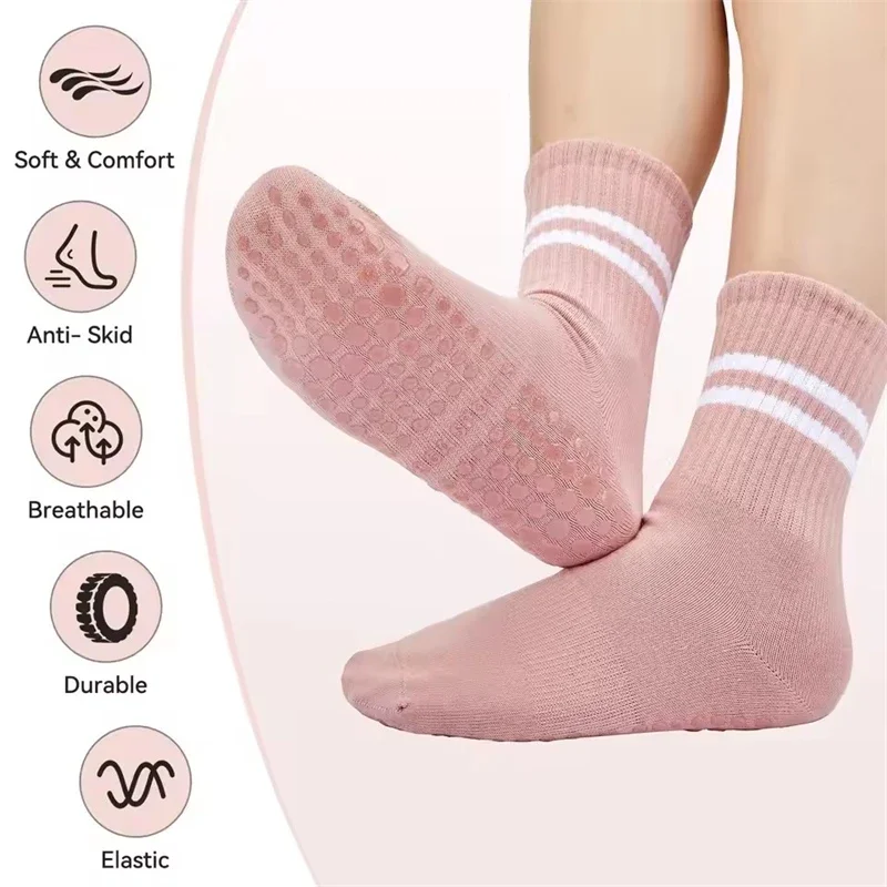 Lange Damen-Yogasocken mit Anti-Rutsch-Sohle, 3 Paar – Bild 3